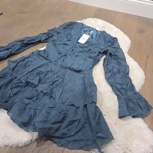 Finders Keepers Teal Long Sleeve Dress